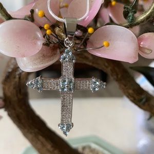Vintage 925 Swiss blue topaz sapphire cross